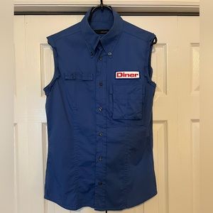 DSQUARED2 fun cut off button up shirt.